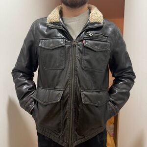 Levi’s Men’s Sherpa Lined Faux Leather Bomber Jacket